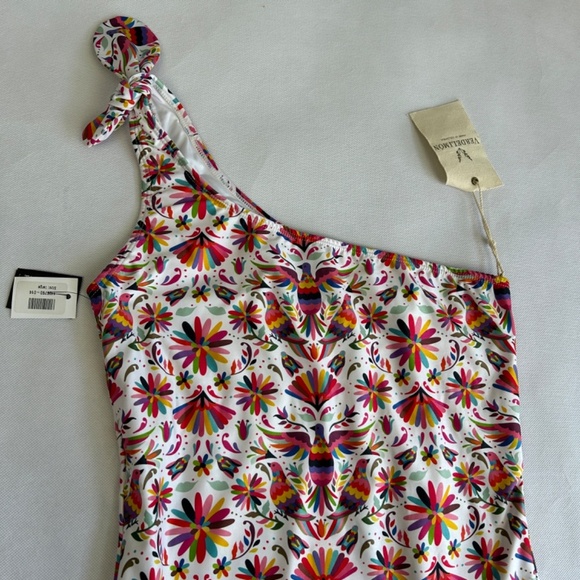 Verde Limon size L Tokyo one piece swimsuit one shoulder white bird print NEW - Picture 11 of 16